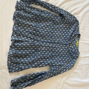 Roller Rabbit Blue Floral-Leaf Button Front Top